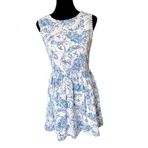 Altar’d State Blue And White Print Sleeveless Dress With Crochet Trim,Size Small